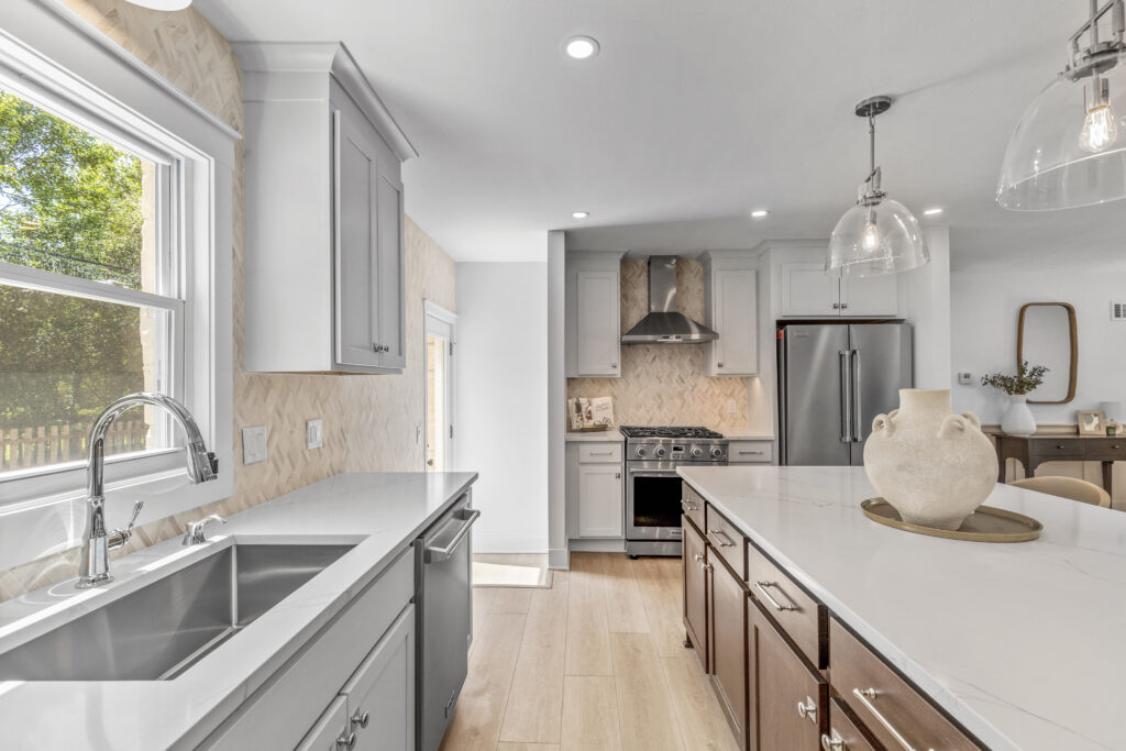 A modern kitchen area.