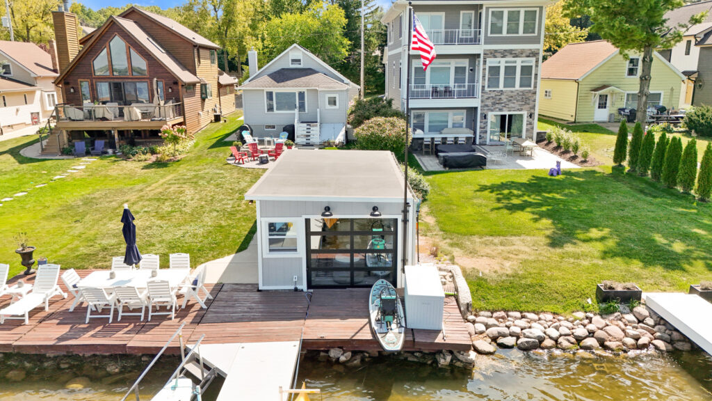 A small house by the water.